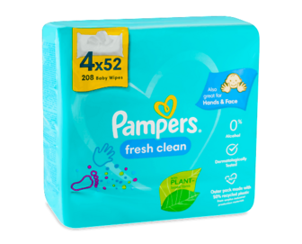 Дитячі вологі серветки Pampers Fresh Clean, 4*52шт
