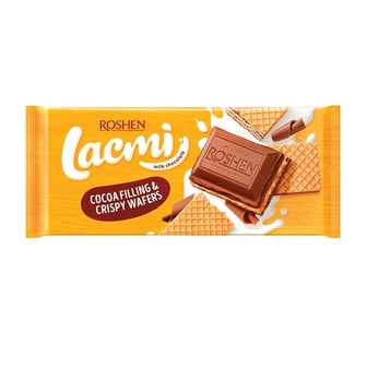 Шоколад 90 г Lacmi молочний з шоколадною начинкою та вафлею 
