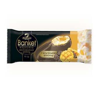 Морозиво 90 г Ласунка "Banket" ескімо з підваркою "манго" у бельгійському молочному шоколаді п/ет 