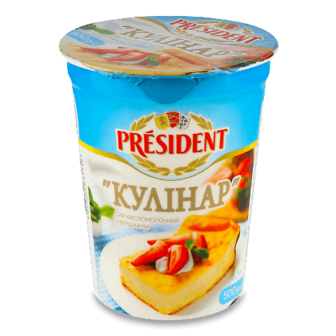 Сир кисломолочний President Кулінар з вершками 6,5%, 500г