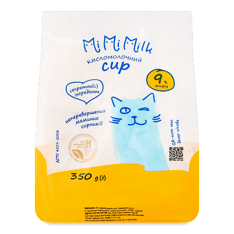 Сир кисломолочний MiMiMilk 9%, 350г