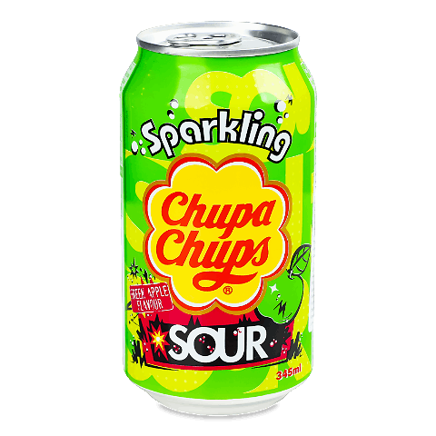 Напій Chupa Chups Sour Green Apple газований з/б, 0,345л