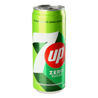 Напій 7UP Zero Sugar безалкогольний сильногазований з/б, 330мл