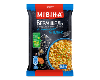 Вермішель «Мівіна» зі смаком сиру і зеленню негостра, 59,2г (59,2г)