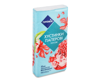 Хусточки носові «Премія»® паперові без аромату 3-шарові, 10шт/уп