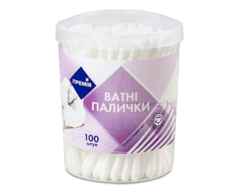Палички ватні «Премія»® в круглій коробці, 100шт/уп