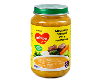 Суп Milupa «Овочевий» з телятиною, рисом і морквою, 200г