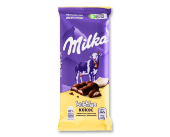 Шоколад молочний Milka Bubbels пористий з кокосом, 97г (97г)