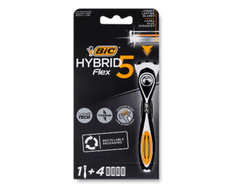 Бритва BIC Flex 5 Hybrid NanTech з 4 змінними касетами, шт
