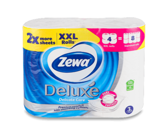 Папір туалетний Zewa Deluxe Delicate Care XXL 3-шаровий, 4шт