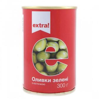 Оливки Extra! зелені з кісточкою 300г