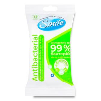 Серветки вологі Smile Antibacterial в асортименті 15шт/уп