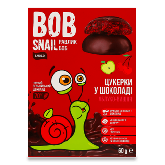 Цукерки Bob Snail яблучно-вишневі в бельгійському чорному шоколаді 60г