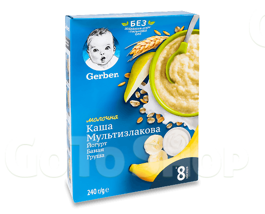 Каша мультизлакова Gerber молочна йогурт-банан-груша, 240г