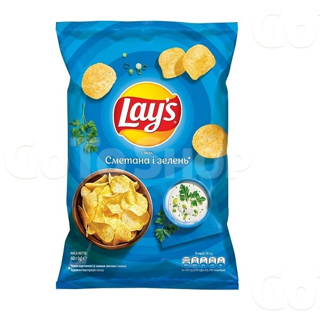 Чипси 60 г Lay&#039;s картопляні зі смаком сметани і зелені м/уп 