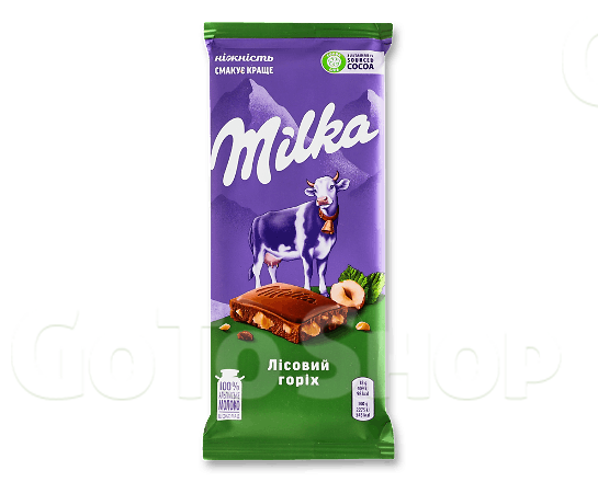 Шоколад молочний Milka з горіхом 90г