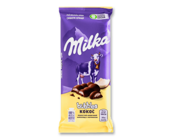 Шоколад молочний Milka Bubbels пористий з кокосом 97г