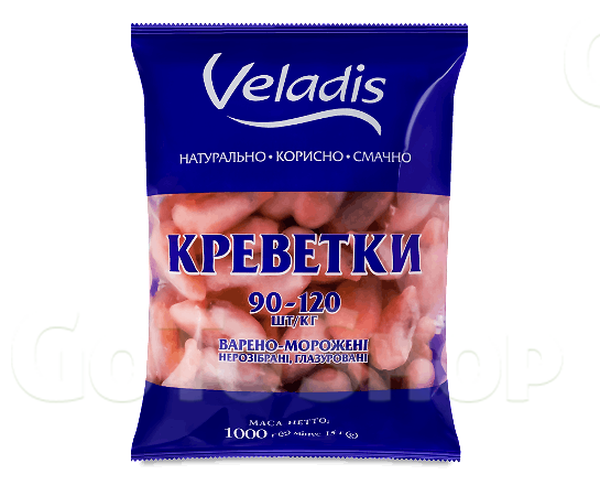 Креветки Veladis варено-морожені глазуровані 90-120 1кг