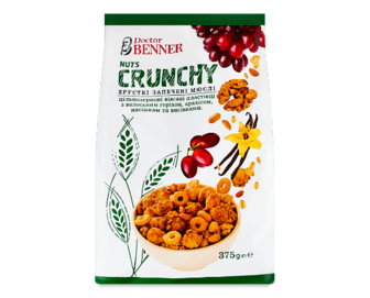 Мюслі Doctor Benner Nuts Crunchy з горіхами, насінням та висівками, 375г