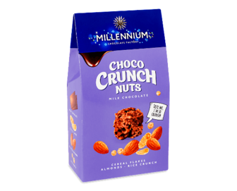 Цукерки Millennium Choco Crunch мигдаль-пластівці-рисові кульки, 100г