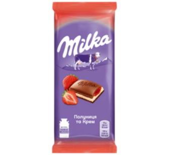 Шоколад Milka полунично-кремова начинка 90г