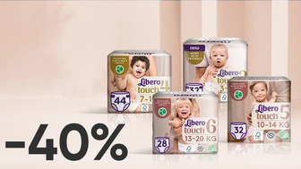 -40% на всі дитячі підгузки та підгузки-трусики Libero Touch