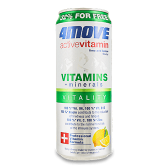 Напій 4move Active vitamins + minerals негазований безалкогольний з/б, 0,33л