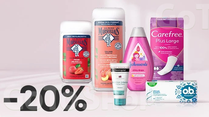 -20% на засоби для догляду та гігієни Le Petit Marseillais, Johnson&#039;s baby, O.b, Carefree, Neutrogena, Clean&amp;Clear