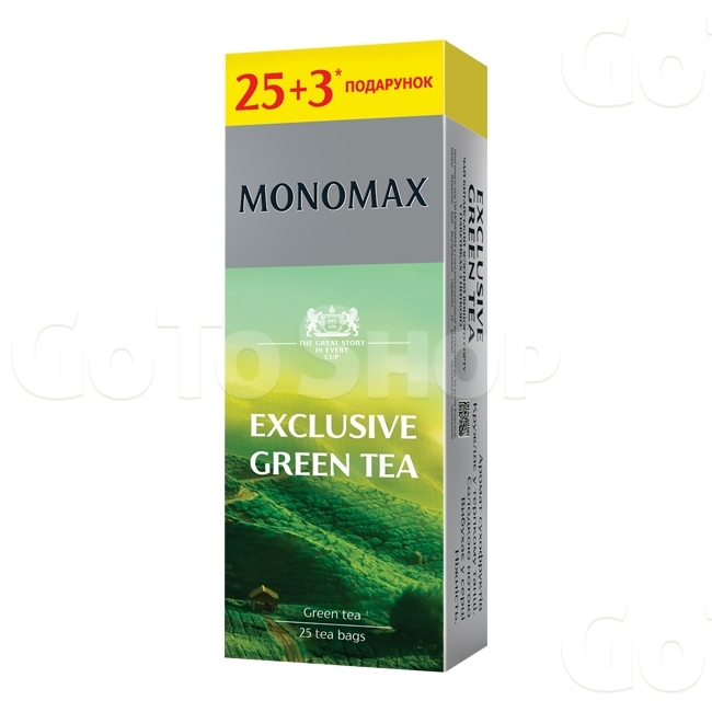 Чай ((25+3) ф/п *1,5г) МОNОМАХ EXCLUSIVE GREEN TEA китайський зелений з ярликом к/уп 