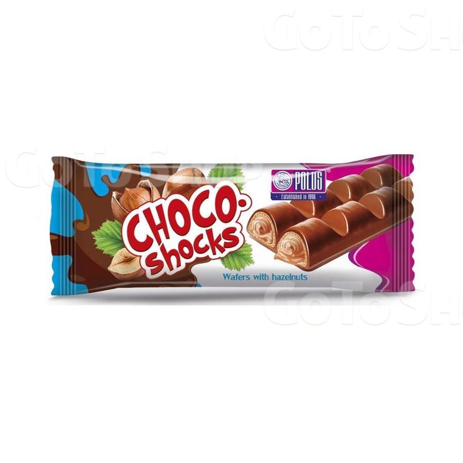 Вафлі 40 г Polus Choco-Shocks з горіхом фундук, солоною карамеллю 