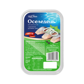 Пресерви 180г Своя лінія Оселедець філе-шматочки в олії з ароматом духмяних трав 