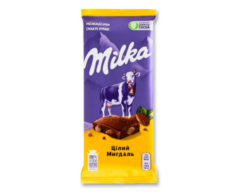 Шоколад молочний Milka з цілим мигдалем, 90г