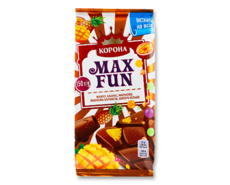 Шоколад молочний «Корона» Max Fun манго-ананас-маракуя, 150г