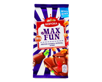 Шоколад молочний Корона Max Fun карамель-мармелад-печиво, 150г