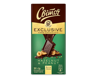 Шоколад чорний Світоч Exclusive Hazelnut&Peanut, 90г