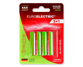 Батарейки лужні Euroelectric  ААА 1.5V LR03 4 шт./уп., 4шт