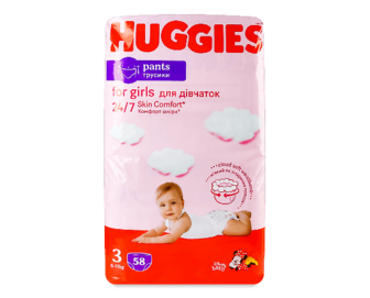 Підгузки-трусики для дівчаток Huggies Pants 3 (6-11 кг) 58шт/уп