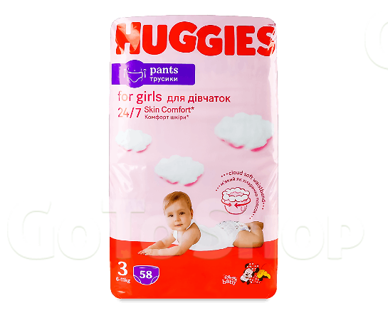 Підгузки-трусики для дівчаток Huggies Pants 3 (6-11 кг) 58шт/уп