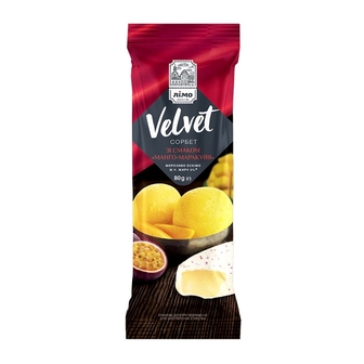 Морозиво 80 г Лімо "Velvet" ескімо сорбет зі смаком "манго-маракуйя" в білій шоколадній глазурі п/ет 
