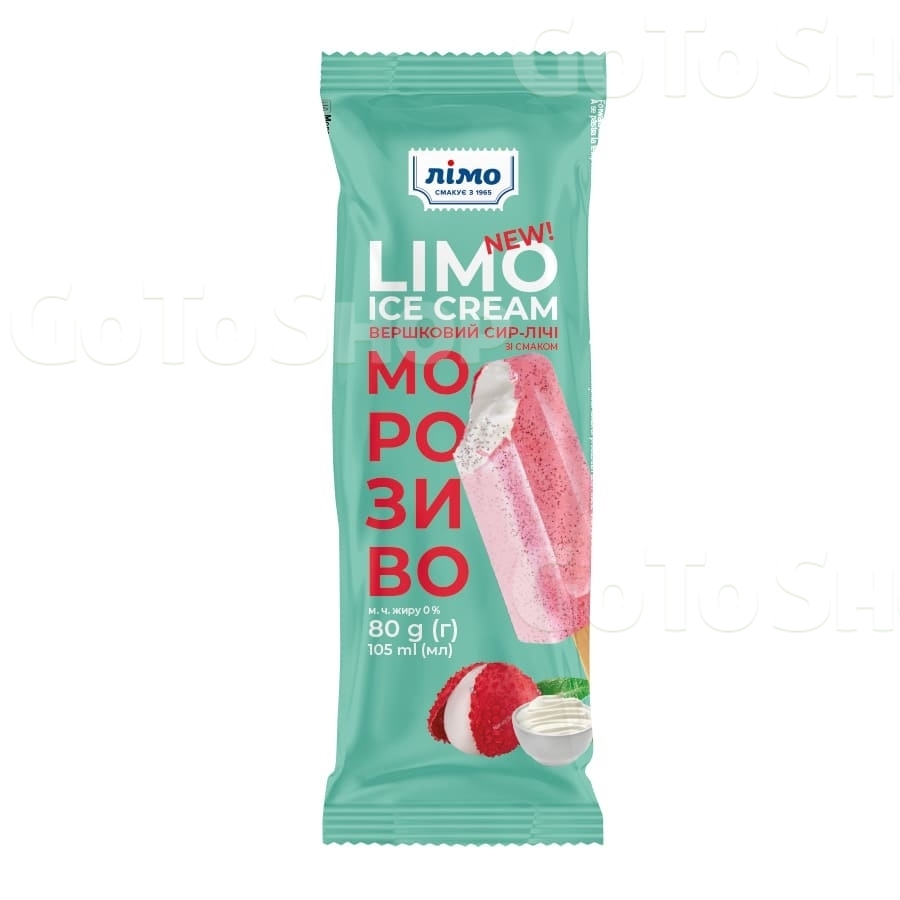 Морозиво 80 г LIMO ICE CREAM ескімо двошарове зі смаком &quot;вершковий сир-лічі-смородина&quot; п/ет 