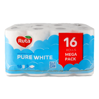 Папір туалетний Ruta Pure White білий 3-шаровий 16шт