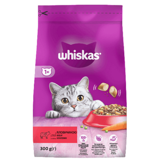 Корм Whiskas з яловичиною для дорослих котів 300г