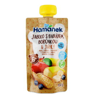 Пюре Hamanek яблуко-банан-чорниця та пшоно 100г (100г)