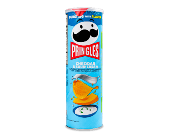 Снек пікантний Pringles зі смаком сиру чеддер та цибулі, 158г