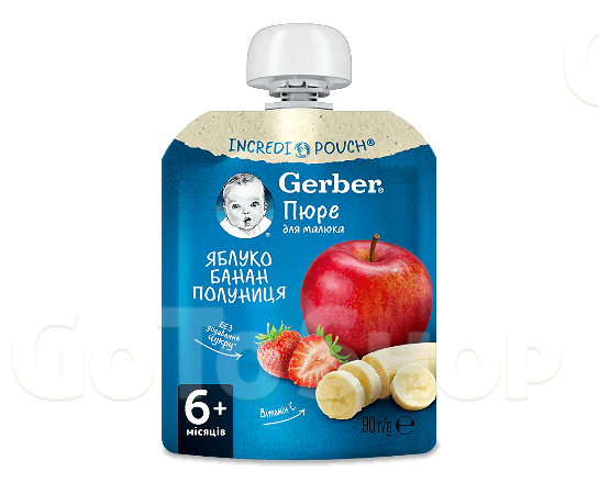 Пюре Gerber яблуко-банан-полуниця, 90г