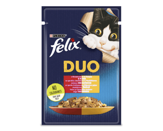 Корм для котів Felix Duo з яловичиною і птицею в желе, 85г