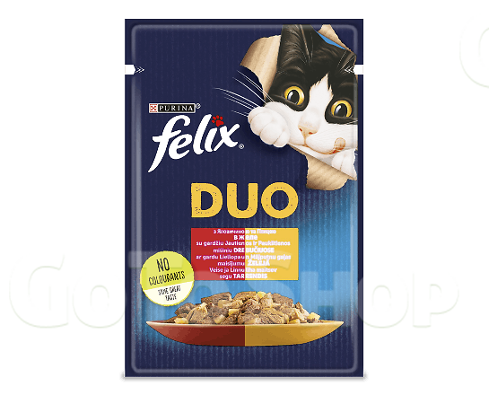 Корм для котів Felix Duo з яловичиною і птицею в желе, 85г