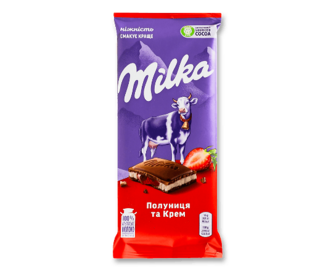 Шоколад Milka з начинкою крем-полуниця 90г