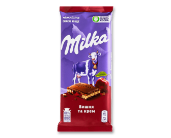 Шоколад молочний Milka вишня та крем 90г