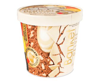 Морозиво Banket Deluxe шоколадне з кремовим соусом та білим шоколадом 12% стакан, 300г